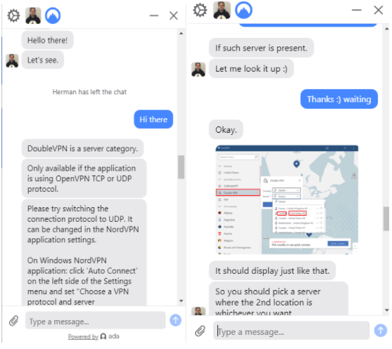 NordVPN live chat test