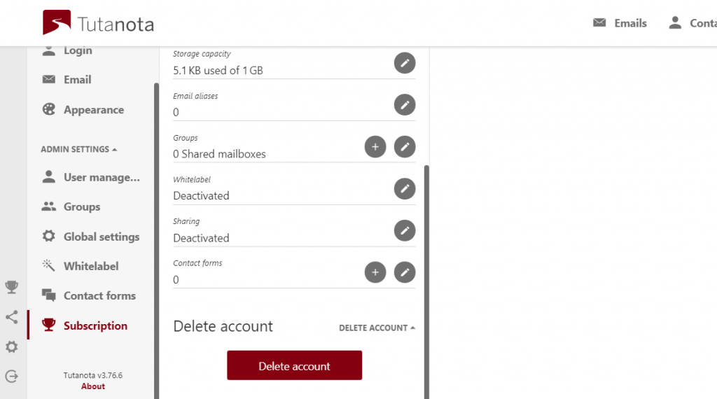 Deleting Tutanota email account