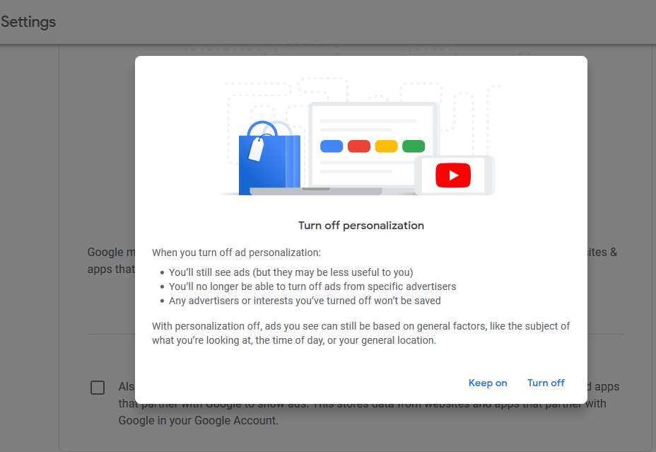 Click on Turn off Ads personalization