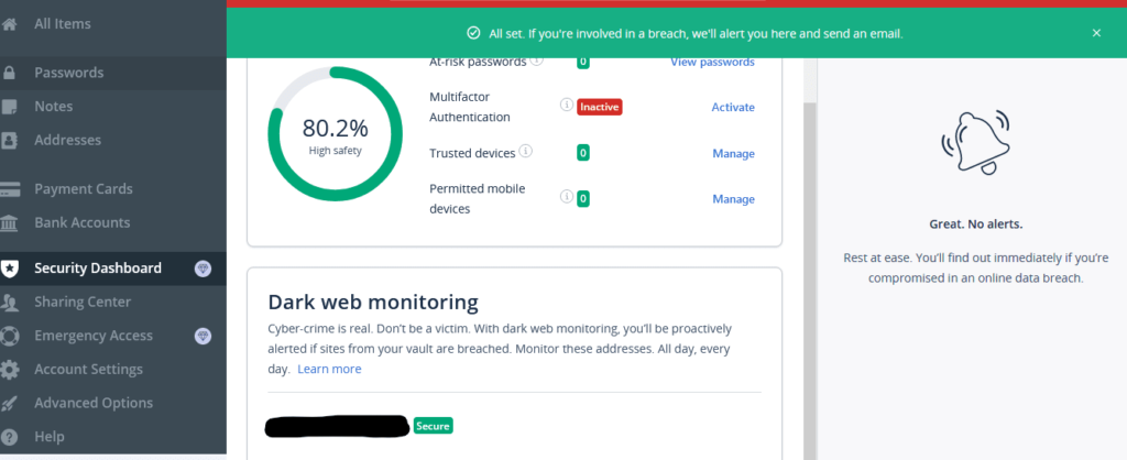 LastPass dark web monitering