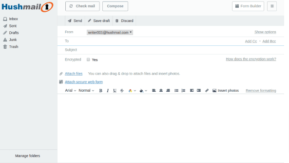 Hushmail messages composing