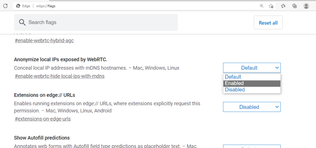 Disable WebRTC in Microsoft Edge