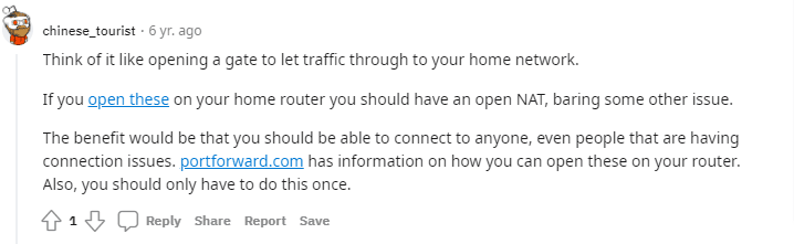 Reddit users comments about port forwarding screenshot 2