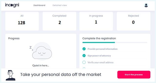 Incogni dashboard