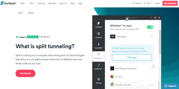 Surfshark split tunneling